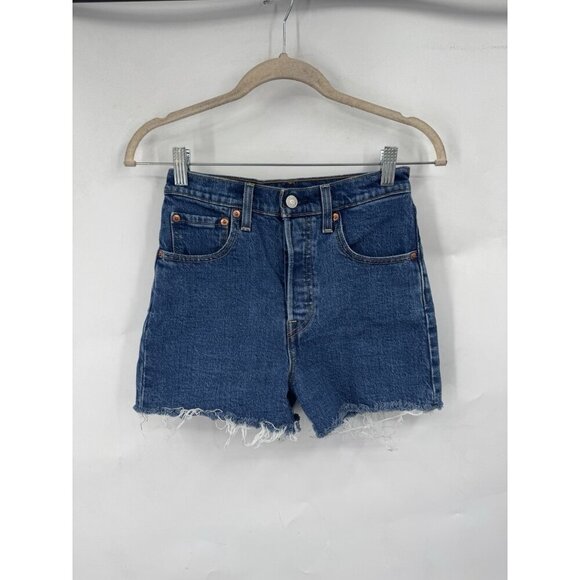 Levi’s Premium Denim Ribcage Jean Shorts Women 24 Blue Button Fly Preppy Western - Picture 1 of 9